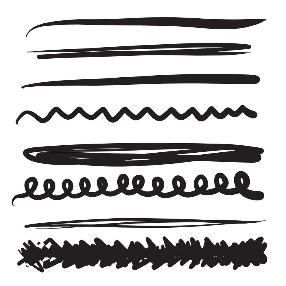 Set of artistic pen brushes. Hand drawn grunge strokes. Doodle lines, various dividers for web sites. vector