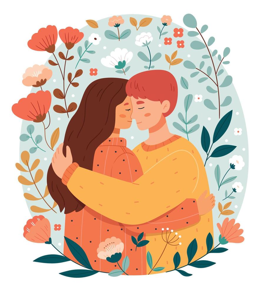 The guy and the girl are hugging vector