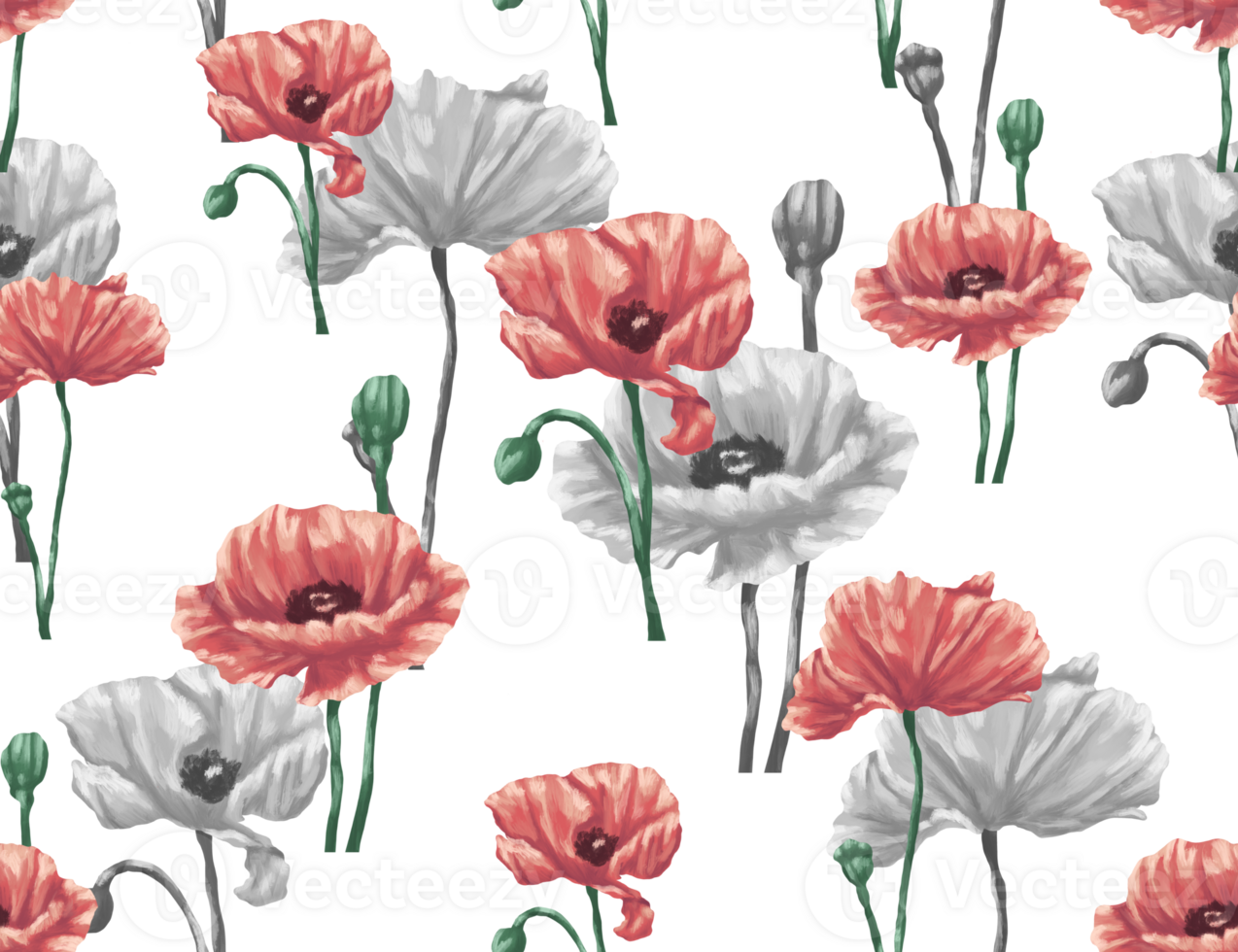 Poppy pattern for fabric and textile print png