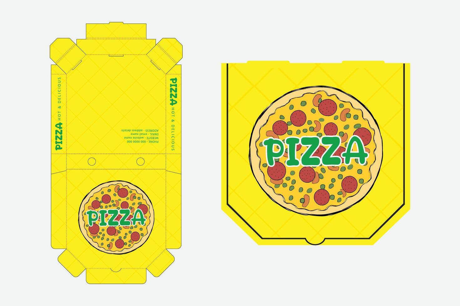 Pizza Box Design, Pizza Packaging Design, Pizza Box Design Template, Ready For Print. vector