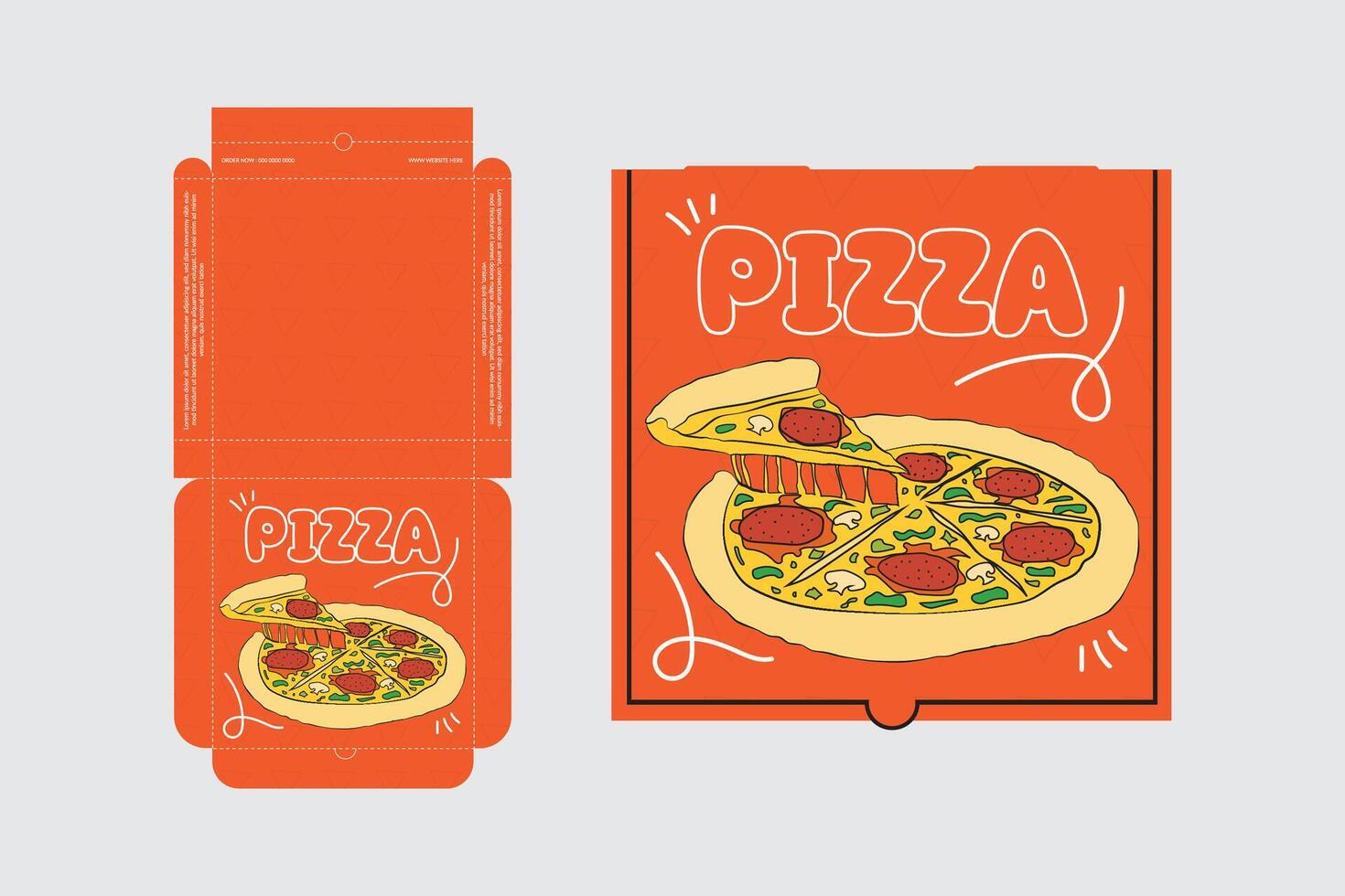 Pizza Box Design, Pizza Packaging Design, Pizza Box Design Template, Ready For Print. vector
