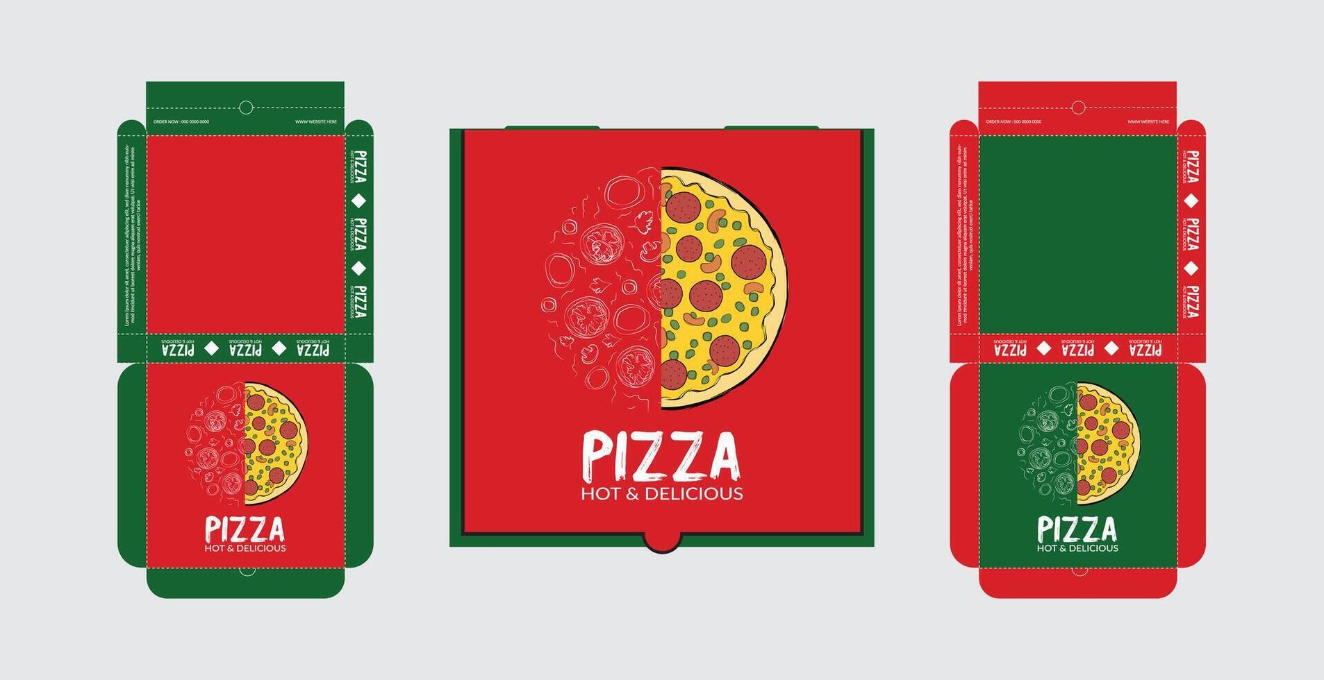Pizza Box Design, Pizza Packaging Design, Pizza Box Design Template, Ready For Print. vector