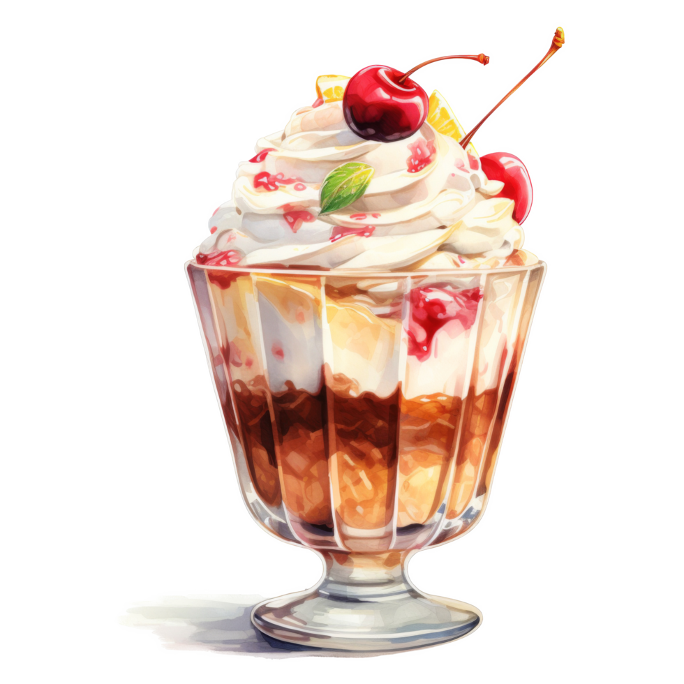 Sundae, Ice Cream Illustration. Watercolor Style png