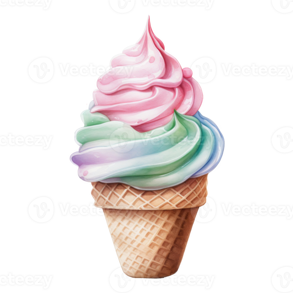 Soft Serve, Ice Cream Illustration. Watercolor Style png