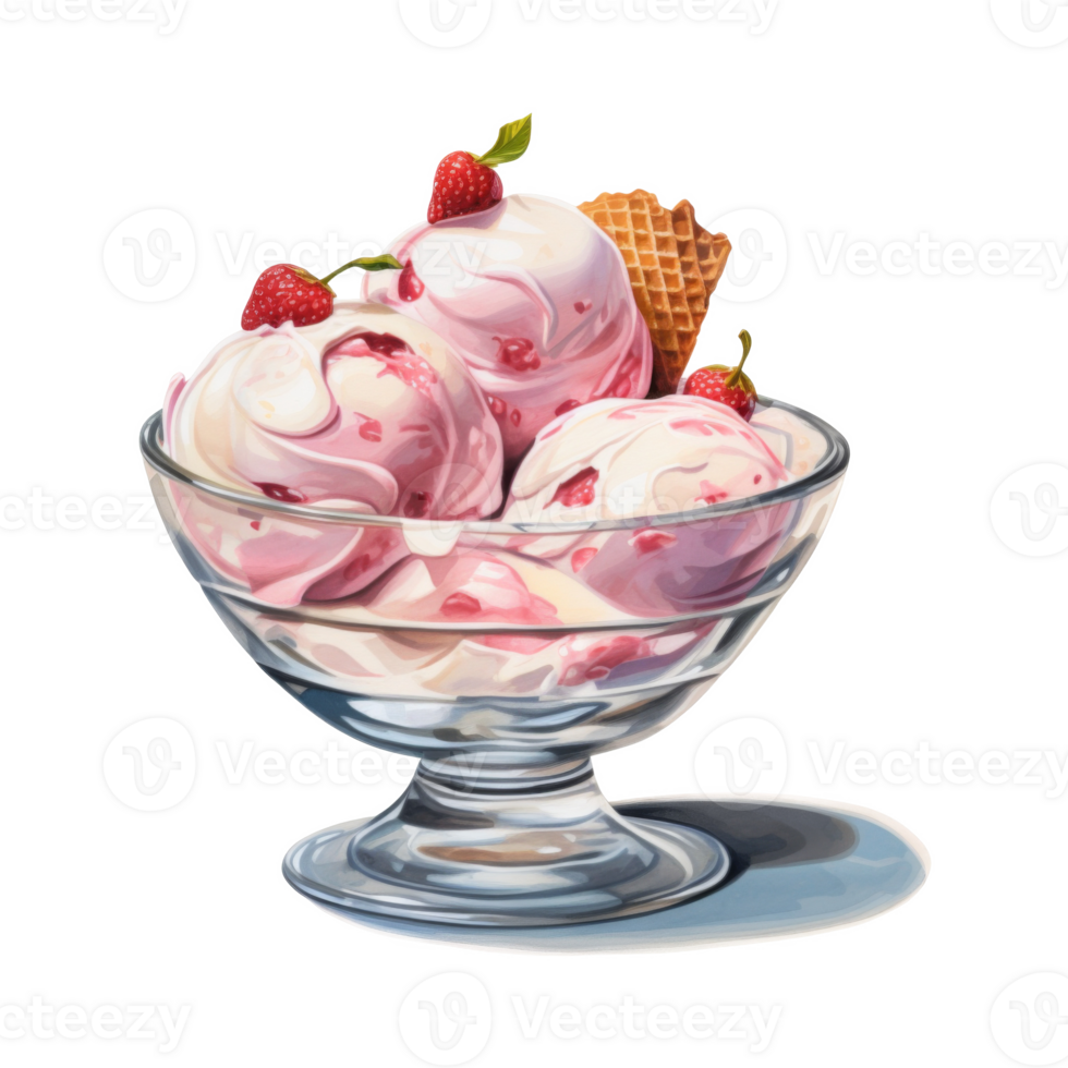 Bowl of Ice Cream, Ice Cream Illustration. Watercolor Style png