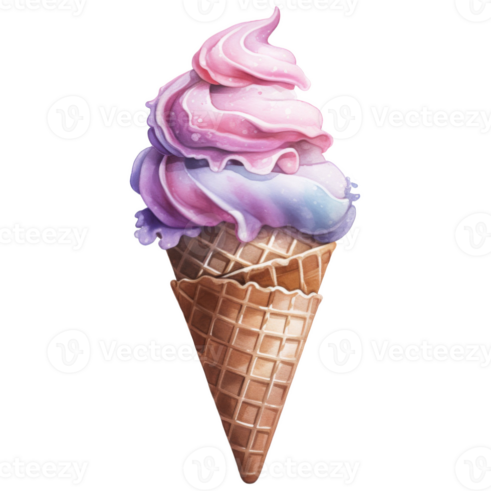 Ice Cream Cone, Ice Cream Illustration. Watercolor Style png