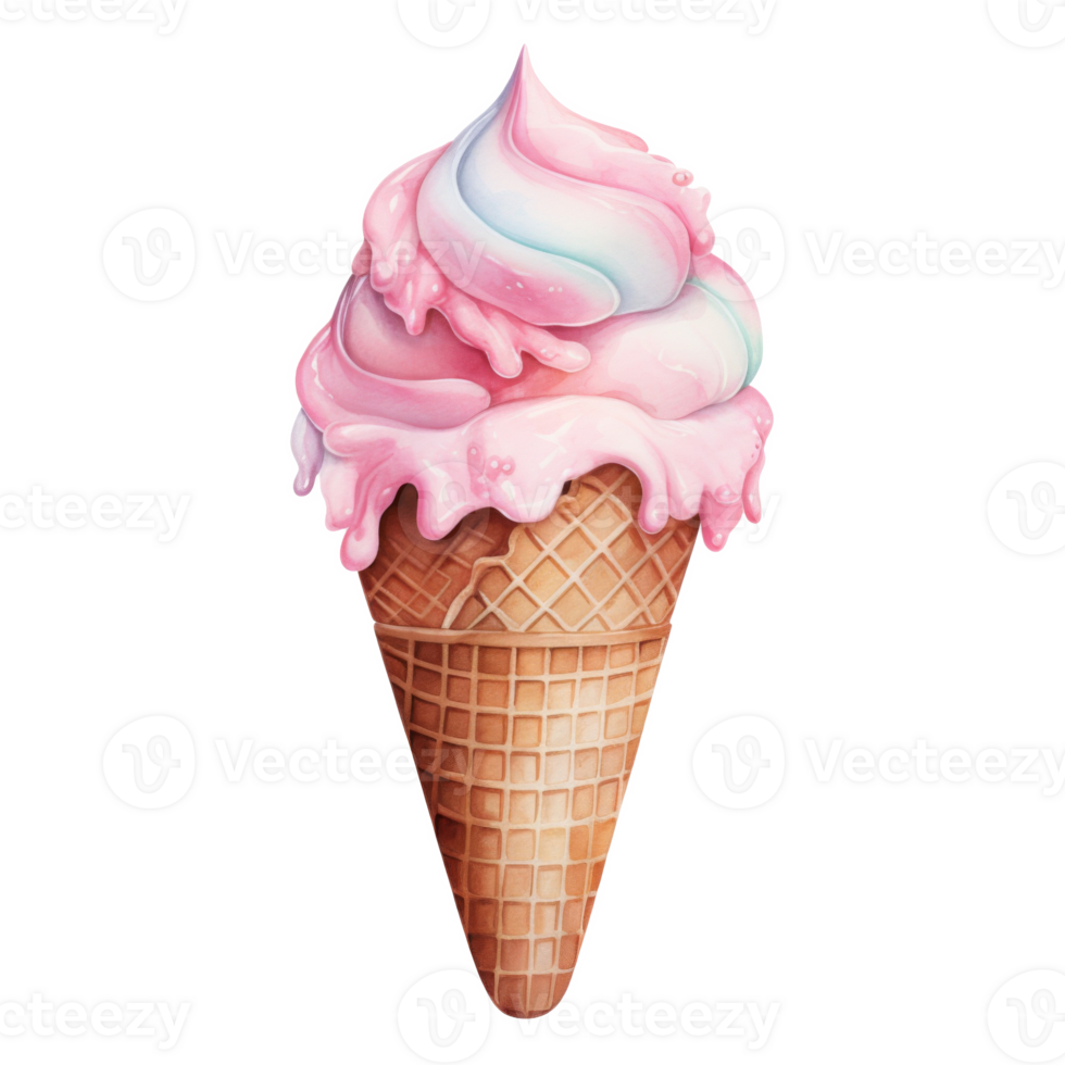 Ice Cream Cone, Ice Cream Illustration. Watercolor Style png