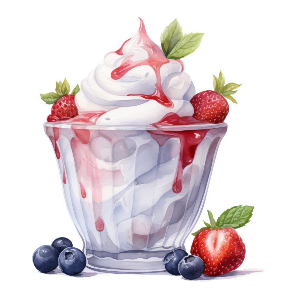 Frozen Yogurt, Ice Cream Illustration. Watercolor Style png