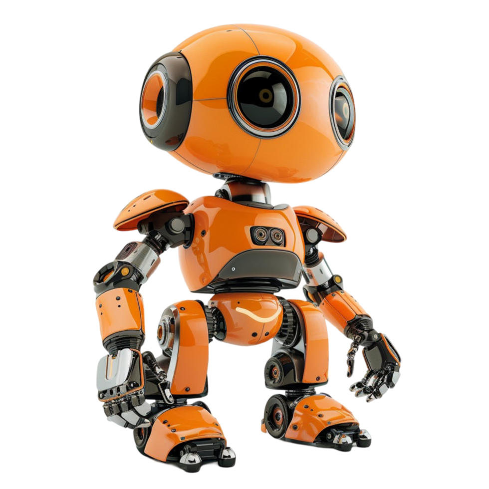 An orange robot standing on a transparent background. png
