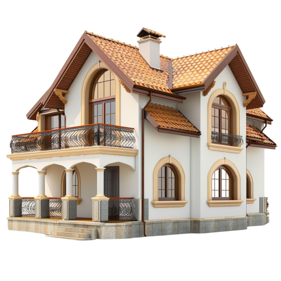 House with balcony and balcony on transparent background png