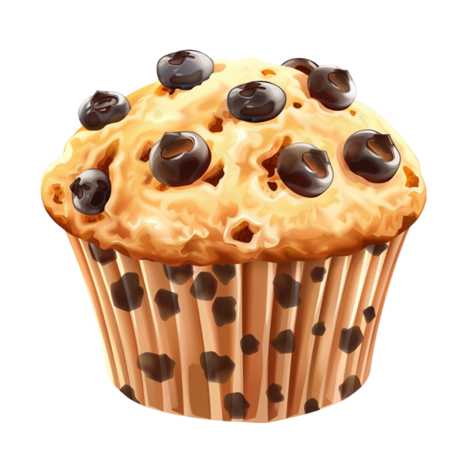 a muffin with chocolate chips on top of it png