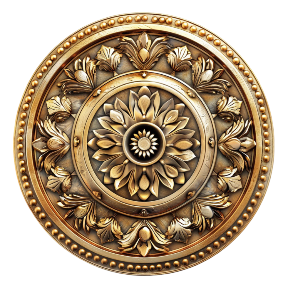 golden decorative medallion with floral design png