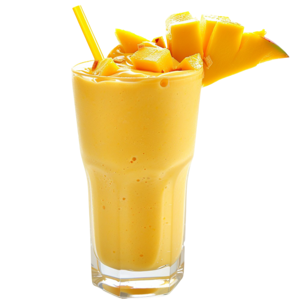 a glass of mango smoothie with a straw png