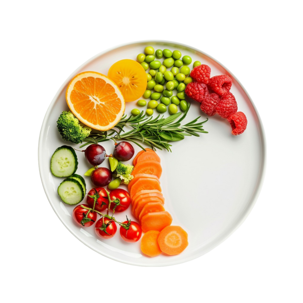 plate with fruits and vegetables arranged in a circle png