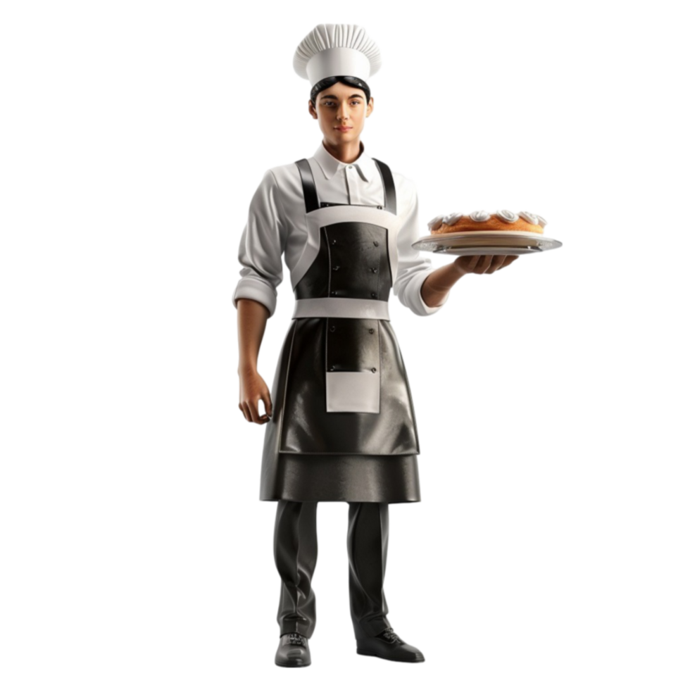 a chef holding a plate with a donut on transparent background. png