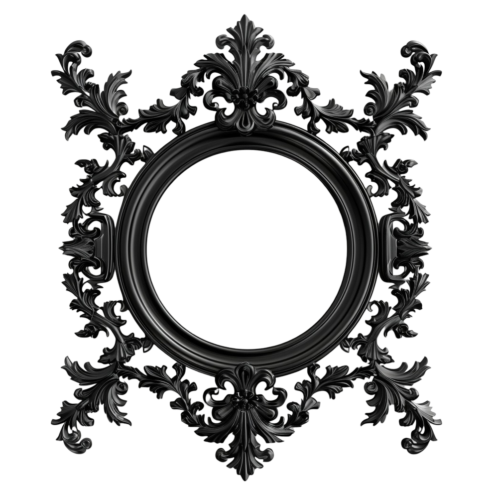 a black frame with ornate design on transparent background. png