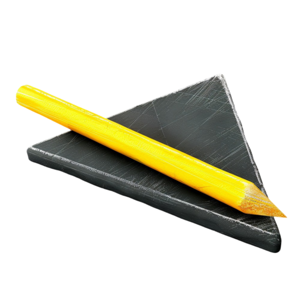 a pencil and a triangle on a black block on transparent background. png