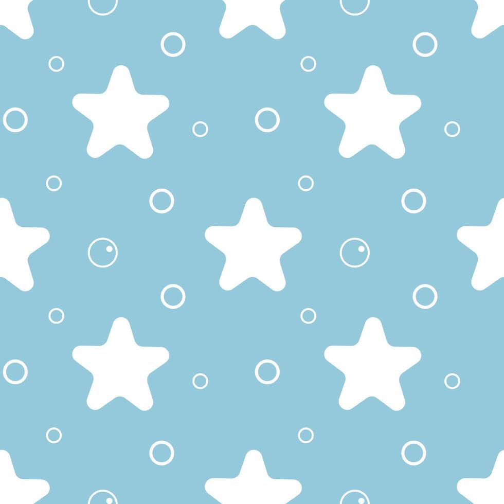 Pattern semless with Starfish and bubbles isolated on light blue background. For textile, fabric, greeting card, invitation. vector