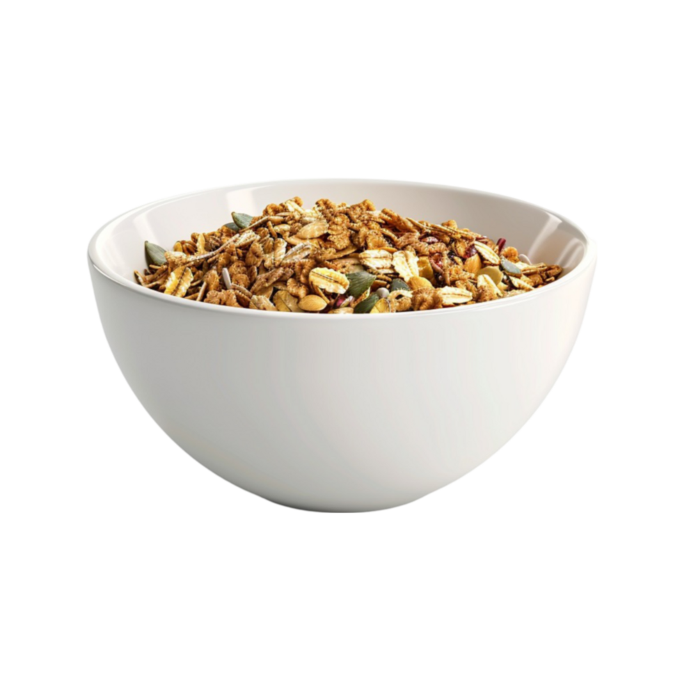 granola cereal in bowl on transparent background png