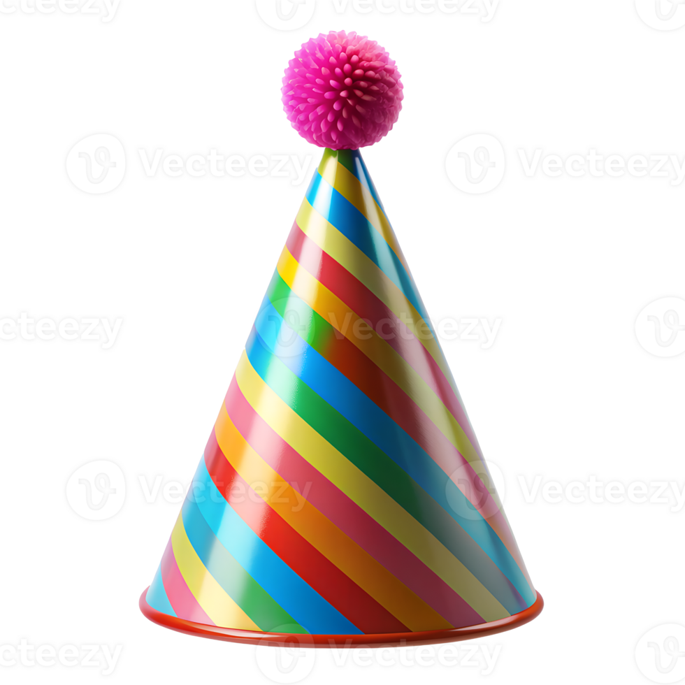 Festive Rainbow Striped Party Hat With Pom Pom png