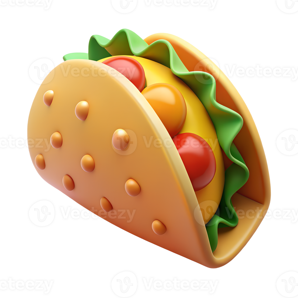 Taco with tomatoes cheese and lettuce leaves. 3D fast food icon png