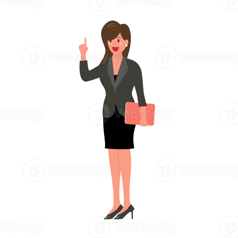 Business woman give presentation analysis. Flat style png