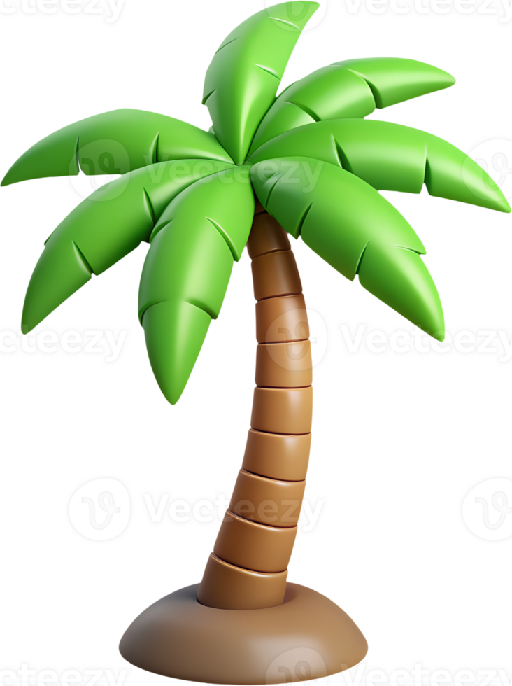3D Cartoon Palm Tree Set - 3D Cartoon Summer Tropical Nature Icon Set - Isolated Clipart on Transparent Background png