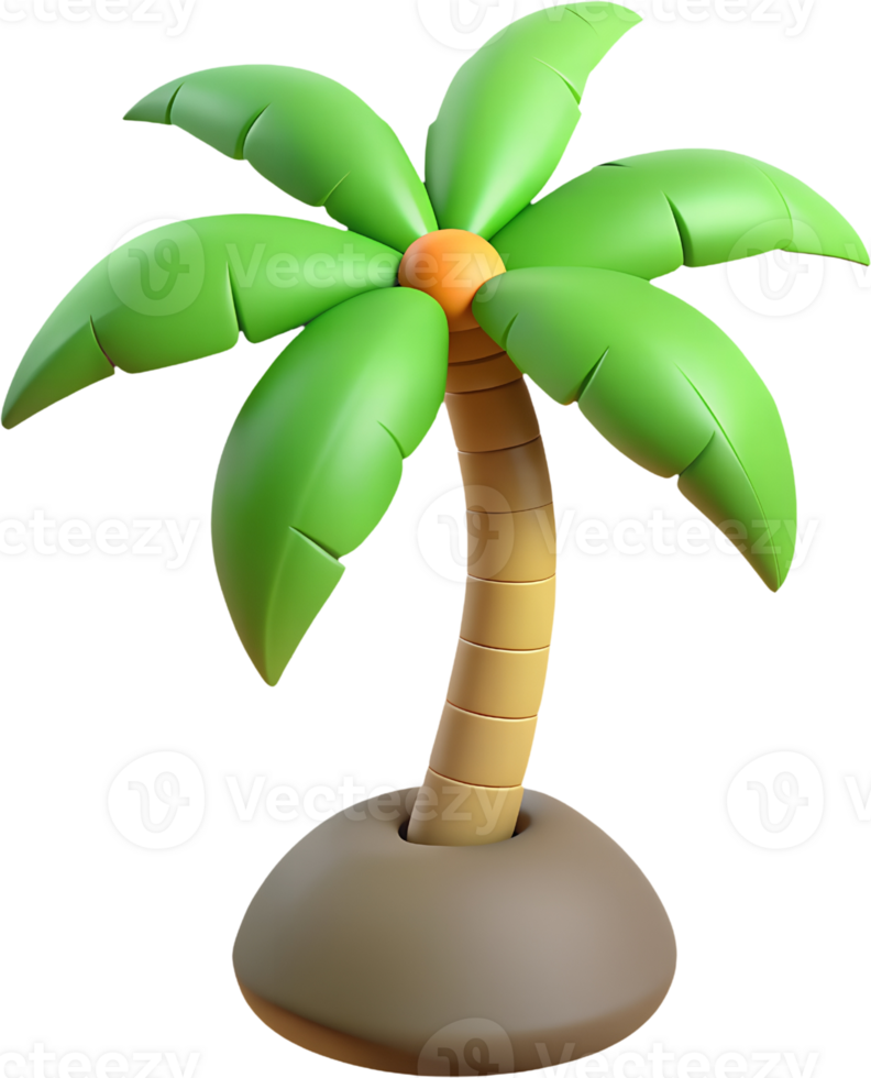 3D Cartoon Palm Tree Set - 3D Cartoon Summer Tropical Nature Icon Set - Isolated Clipart on Transparent Background png
