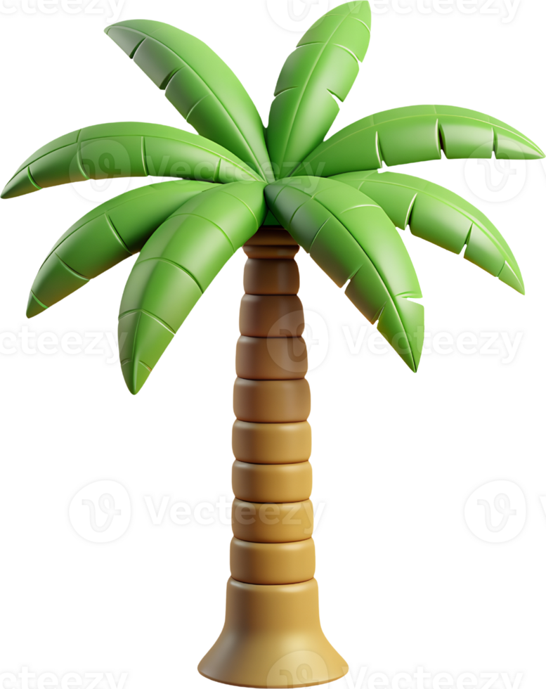 3D Cartoon Palm Tree Set - 3D Cartoon Summer Tropical Nature Icon Set - Isolated Clipart on Transparent Background png