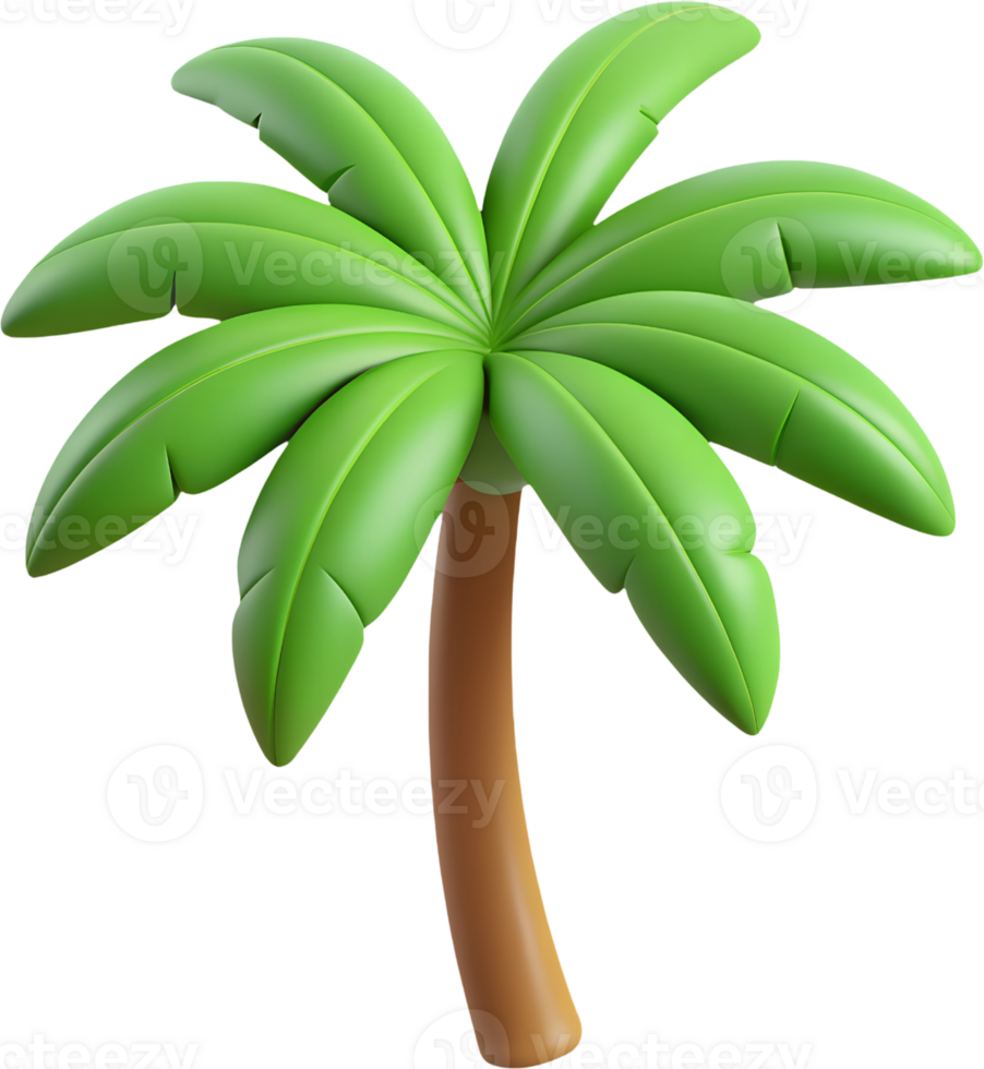 3D Cartoon Palm Tree Set - 3D Cartoon Summer Tropical Nature Icon Set - Isolated Clipart on Transparent Background png