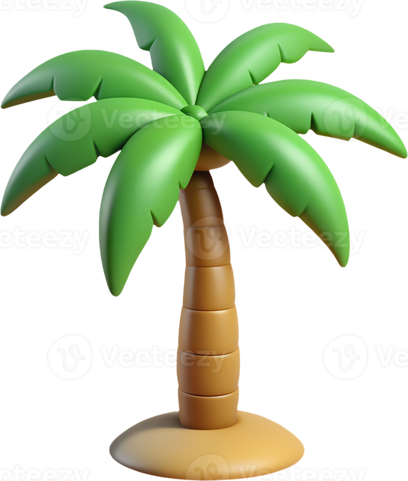 3D Cartoon Palm Tree Set - 3D Cartoon Summer Tropical Nature Icon Set - Isolated Clipart on Transparent Background png