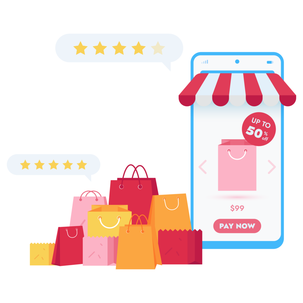 Online shopping concept, templates for online marketing and shopping. Flat design of online shopping with campaign, discount, promo, and sales png