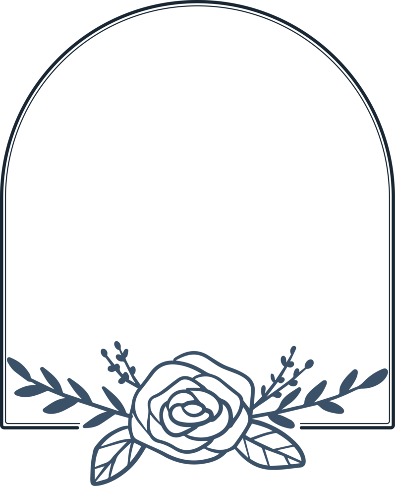 Botanical round frame with hand drawn flower and leaves png