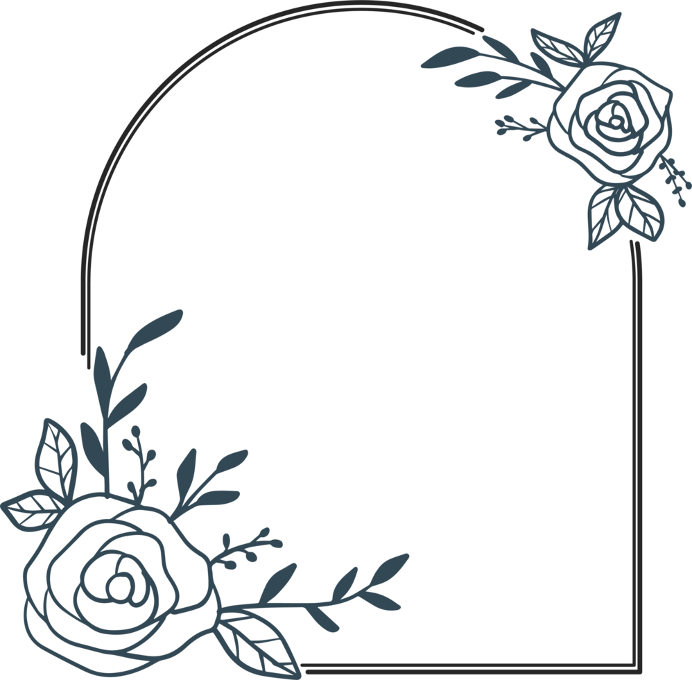 Botanical round frame with hand drawn flower and leaves png
