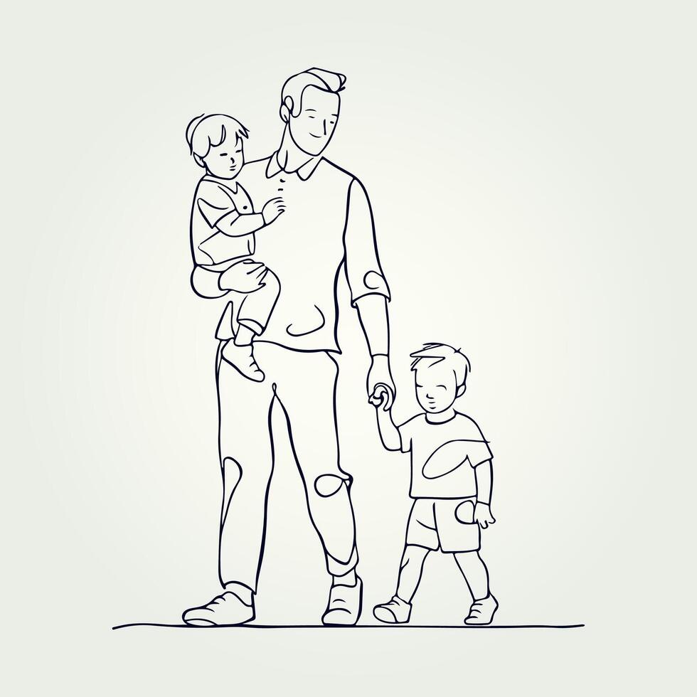 Father holding his son walking continuous one line drawing, Father holding his son walking continuous one line drawing vector
