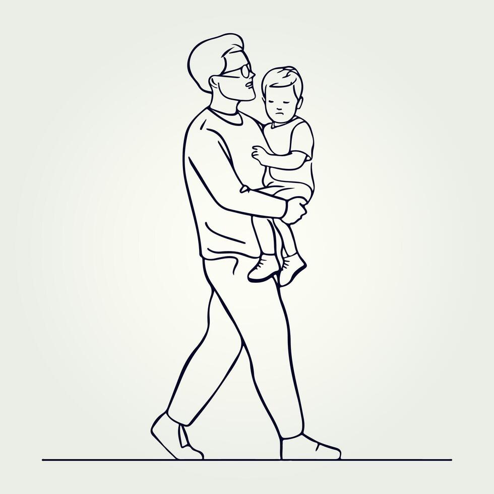Father holding his son walking continuous one line drawing, Father holding his son walking continuous one line drawing vector
