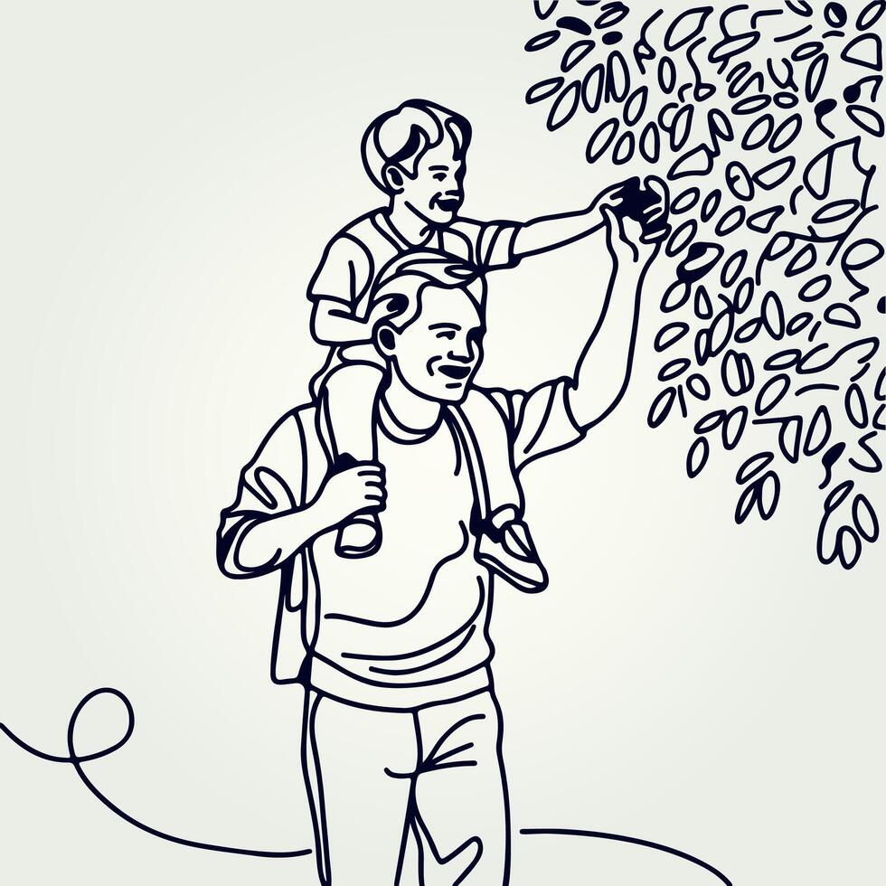 Father holding his son walking continuous one line drawing, Father holding his son walking continuous one line drawing vector