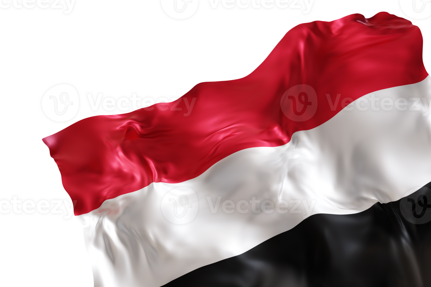 Realistic flag of Yemen with folds, on transparent background. Footer, corner design element. Cut out. Perfect for patriotic themes or national event promotions. 3D render. png