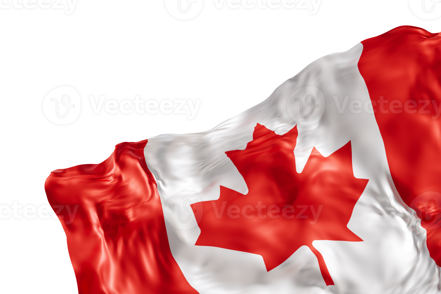 Realistic flag of Canada with folds, on transparent background. Footer, corner design element. Cut out. Perfect for patriotic themes or national event promotions. 3D render. png