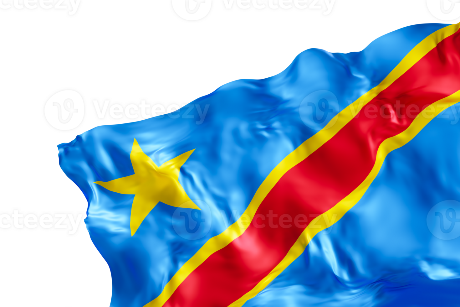 Realistic flag of Democratic Republic of the Congo, on transparent background. Footer, corner design element. Cut out. Perfect for patriotic themes or national event promotions. 3D render. png