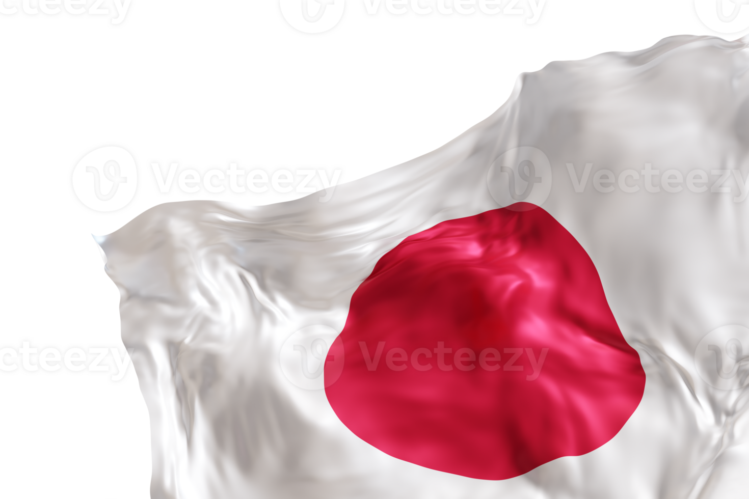 Realistic flag of Japan with folds, on transparent background. Footer, corner design element. Cut out. Perfect for patriotic themes or national event promotions. 3D render. png