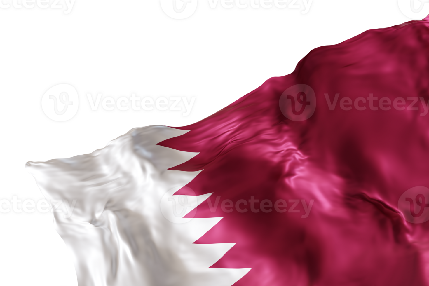 Realistic flag of Qatar with folds, on transparent background. Footer, corner design element. Cut out. Perfect for patriotic themes or national event promotions. 3D render. png