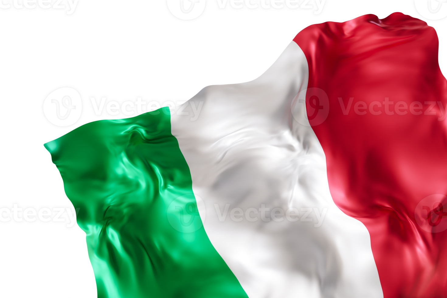 Realistic flag of Italy with folds, on transparent background. Footer, corner design element. Cut out. Perfect for patriotic themes or national event promotions. 3D render. png