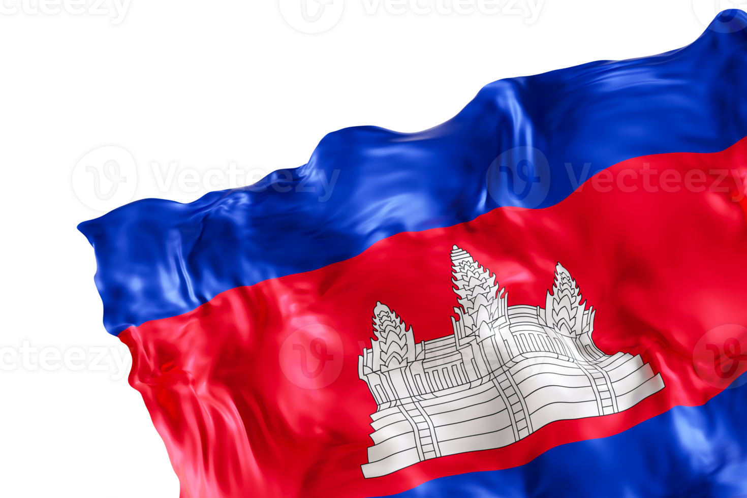 Realistic flag of Cambodia with folds, on transparent background. Footer, corner design element. Cut out. Perfect for patriotic themes or national event promotions. 3D render. png