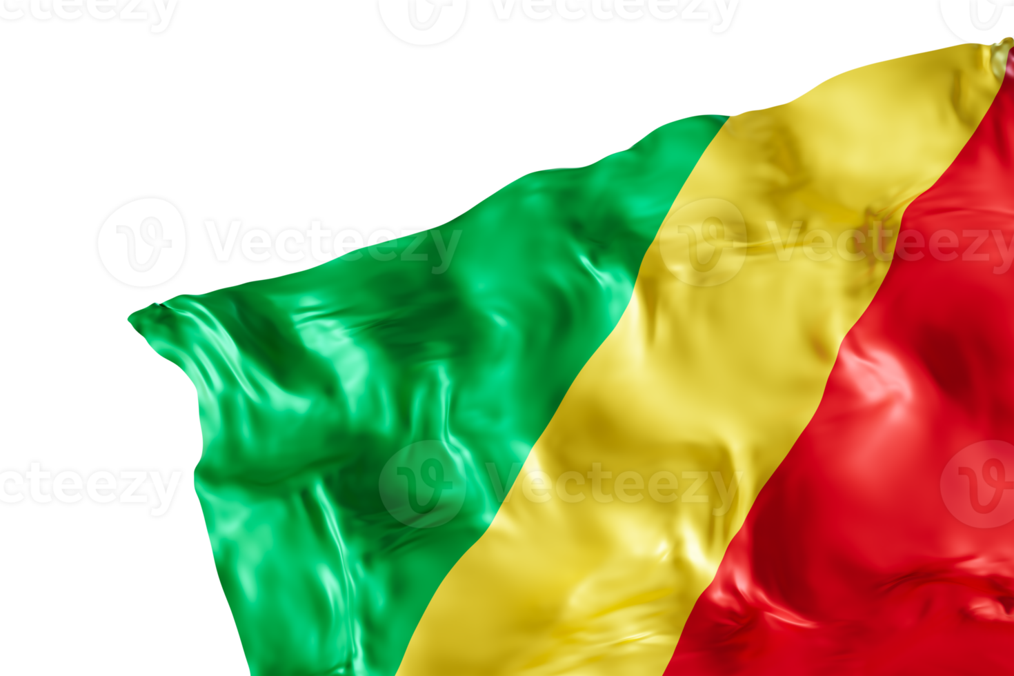 Realistic flag of Republic of the Congo, on transparent background. Footer, corner design element. Cut out. Perfect for patriotic themes or national event promotions. 3D render. png
