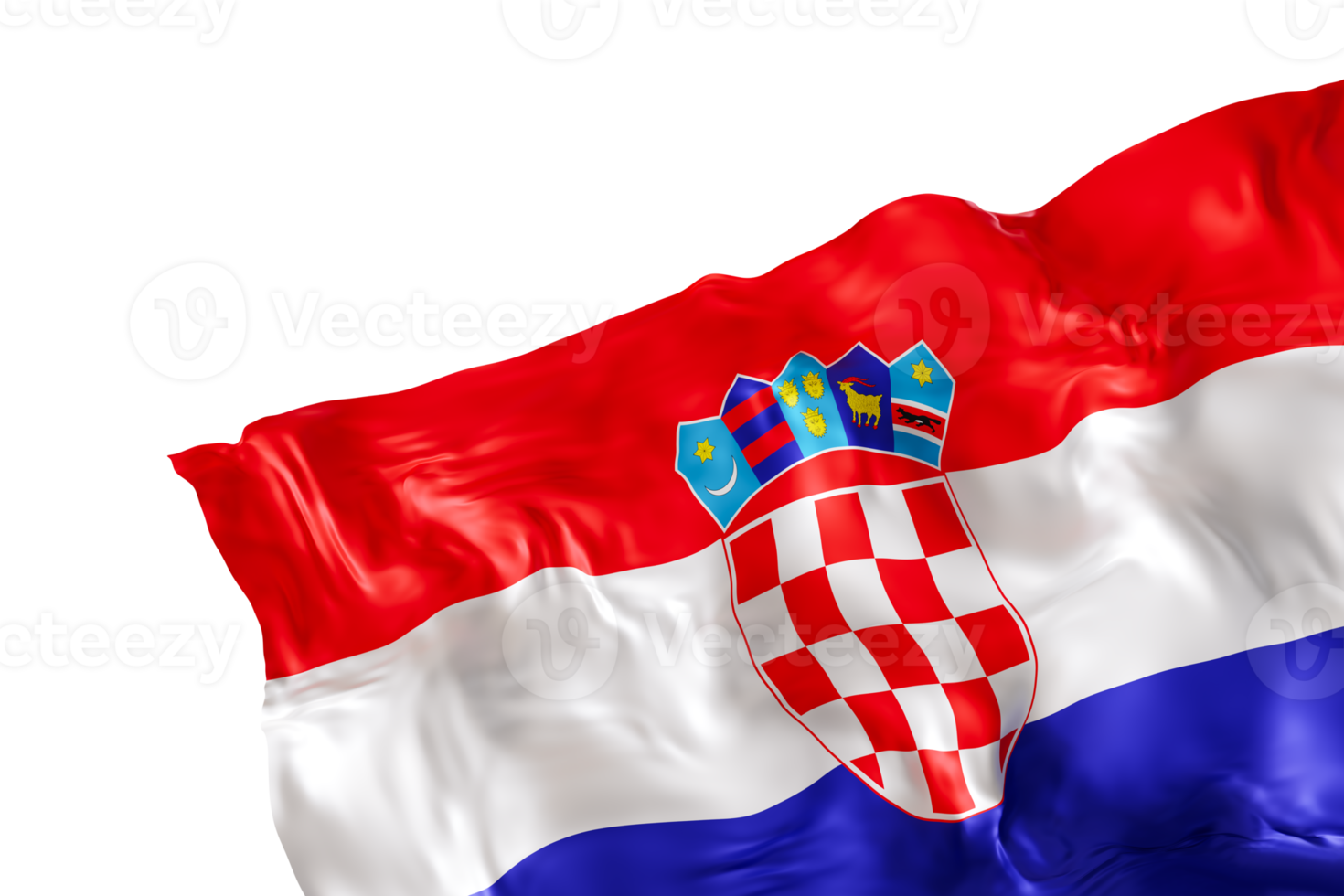 Realistic flag of Croatia with folds, on transparent background. Footer, corner design element. Cut out. Perfect for patriotic themes or national event promotions. 3D render. png
