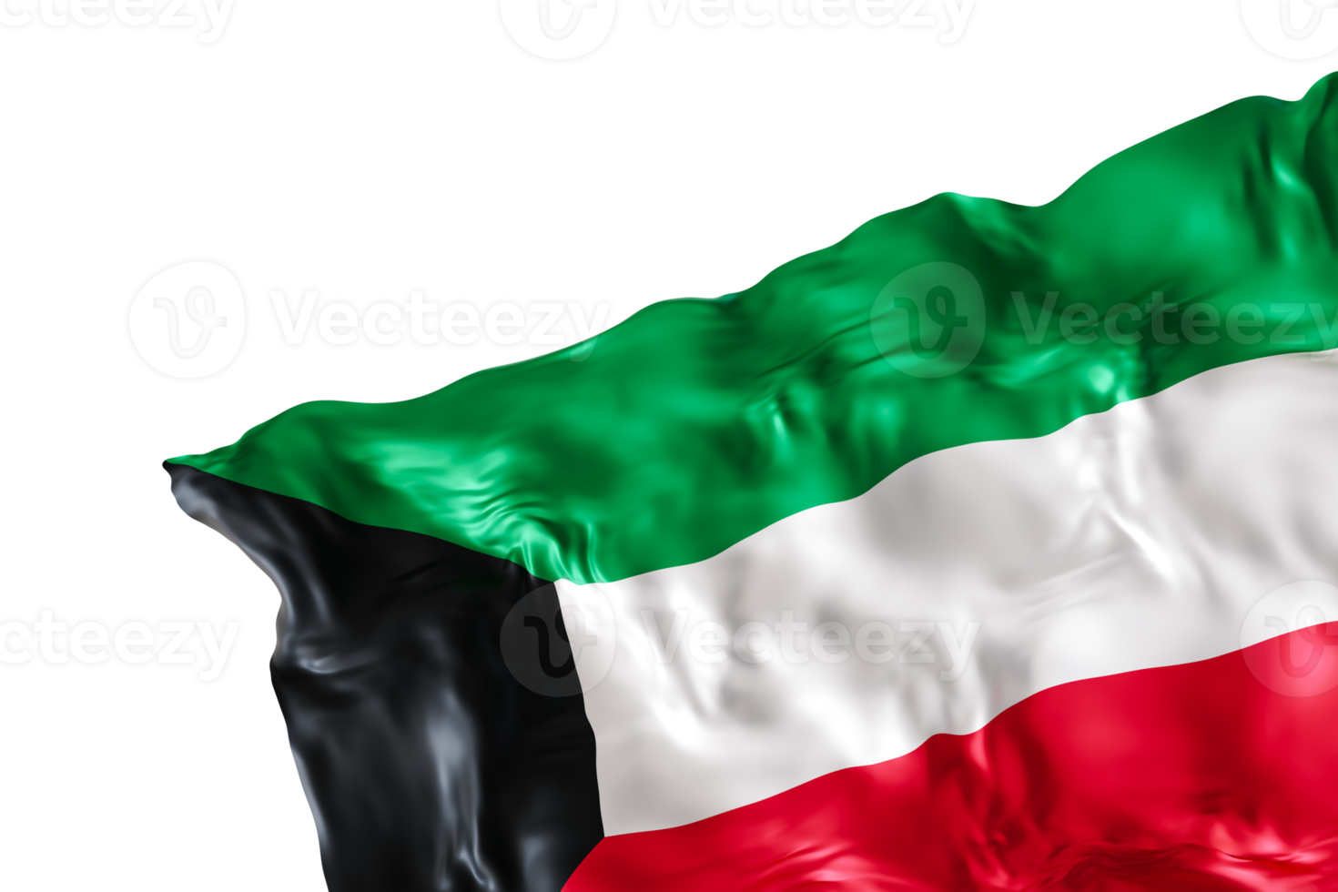 Realistic flag of Kuwait with folds, on transparent background. Footer, corner design element. Cut out. Perfect for patriotic themes or national event promotions. 3D render. png