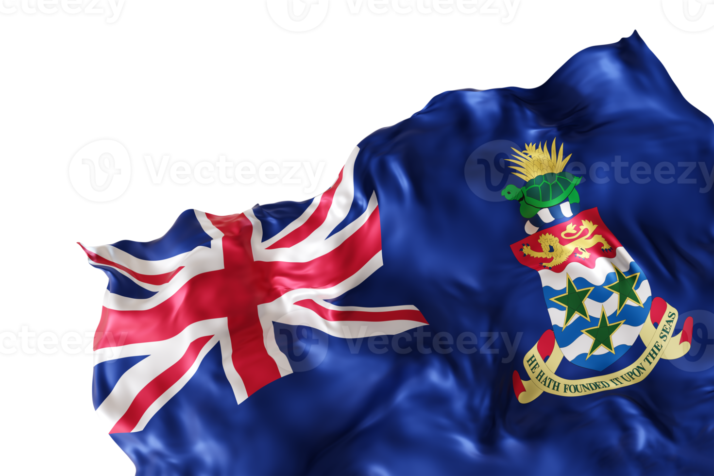 Realistic flag of Cayman Islands, with folds, on transparent background. Footer, corner design element. Cut out. Perfect for patriotic themes or national event promotions. 3D render. png