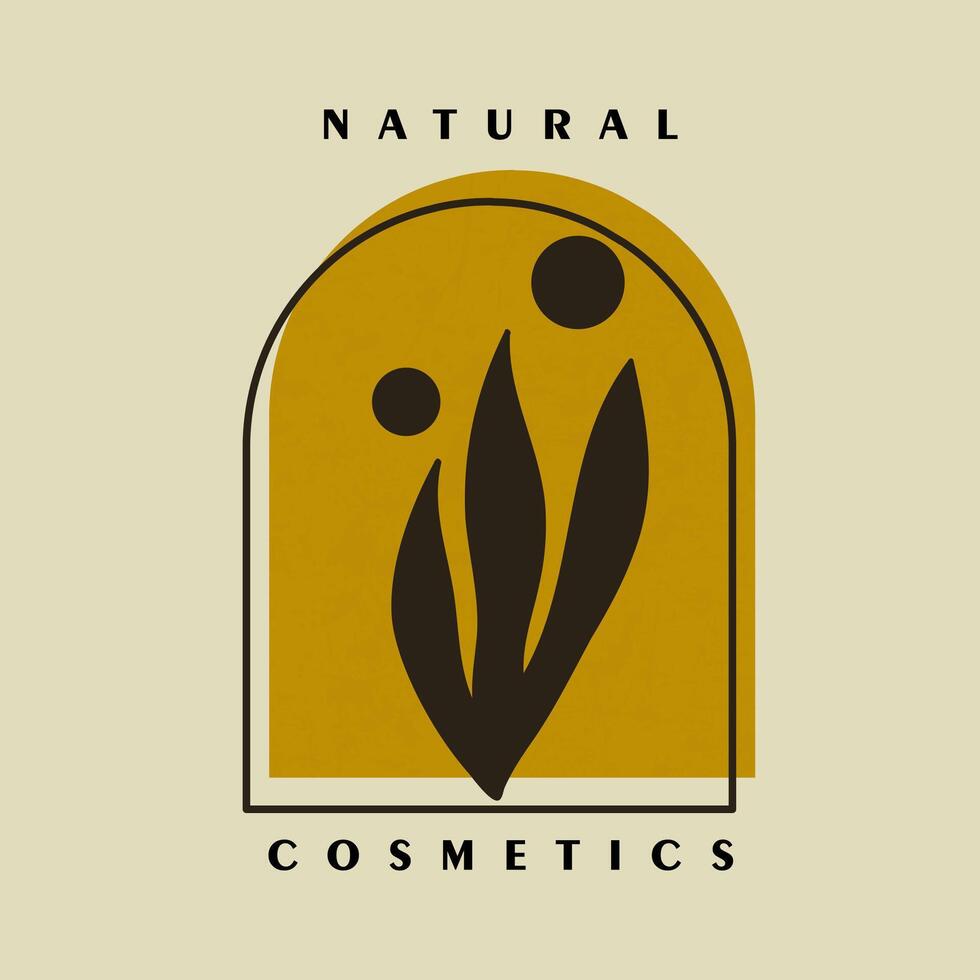 floral logo template in elegant and minimal style. Minimalistic cosmetics yellow black illustration logo vector