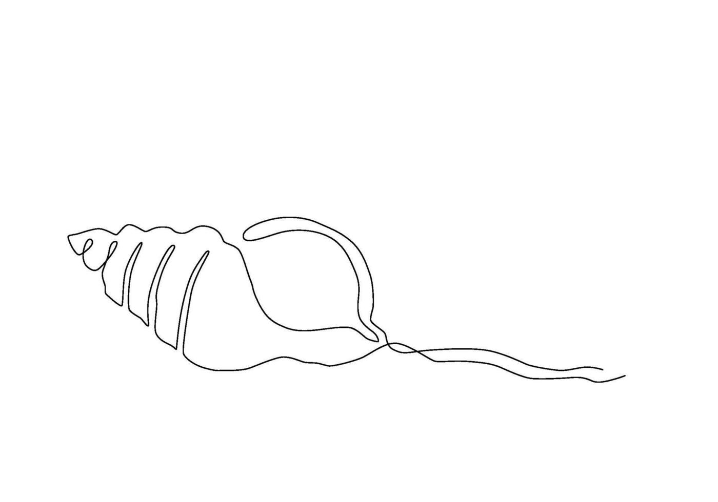 Continuous one line drawing of sea shell isolated element. outline summer beach illustration. Black and white vacation concept, minimal line art. Underwater natural coral, linear poster vector